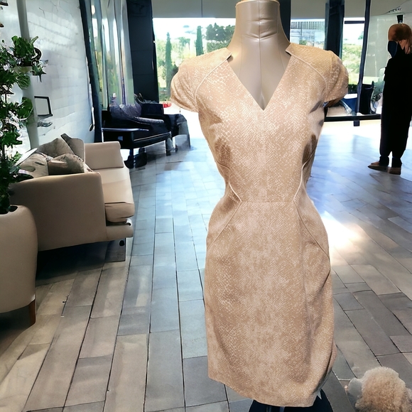 ANTONIO MELANI Dresses & Skirts - ANTONIO MILANI | Beige & Cream Snakeskin Pattern Shift Dress | size 2